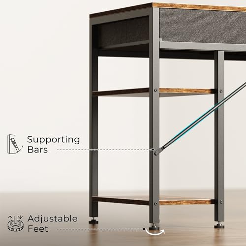 Huuger Computer Desk with 6 Drawers, Office Desk with Shelves, Reversible Gaming Desk, Corner Desk with Storage, Work for Home Office, Study, Living Room, 47inch, Rustic Brown
