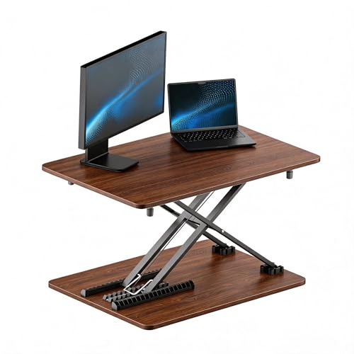 yoopin Standing Desk Converter, 25.16" × 15.75" Height Adjustable Laptop Stand for Desk, Sit Stand Monitor Stand, No Assembly Required for Home and Office Use (Natural Wood)