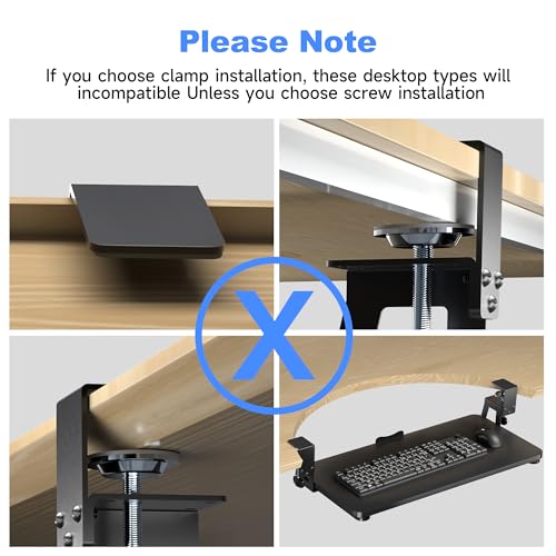 XINLEI Keyboard Tray Under Desk Large C-Clamp 25.6” (30” Including Clamps) x 11.8” Slide-Out Platform Computer Drawer Pull Out Keyboard & Mouse Tray Black DSF4