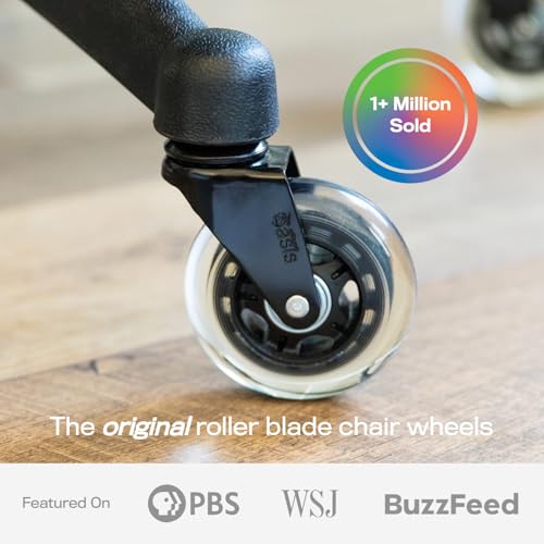 The Office Oasis Original Roller Style Office Chair Wheels (As Seen On PBS) - Smooth & Quiet Casters - Safe for Hardwood Floors & Carpet - Easy Installation with Universal Fit - Set of 5 - Rainbow