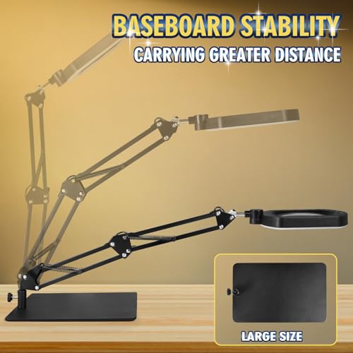 12X Square Magnifying Glass with Light and Stand with 144 LEDs Brightness, 5 Color Modes Hands Free Lighted Magnifying Glass, 10 Dimmable Brightness Magnifying Desk Lamp for Close Work Craft Reading