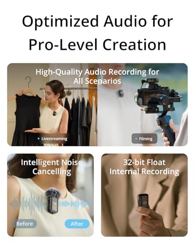 DJI Mic 2 (2 TX + 1 RX + Charging Case), All-in-one Wireless Microphone, Intelligent Noise Cancelling, 32-bit Float Internal Recording, 250m (820 ft.) Range, Microphone for iPhone, Android, Camera