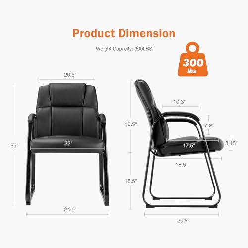 Sweetcrispy Waiting Room Guest Chair Set of 4, Stationary Office Reception Chairs No Wheel, Comfy Padded Arms and Seld Base, for Conference Room Lobby Home Computer Desk Bedroom Elderly, Deep Black