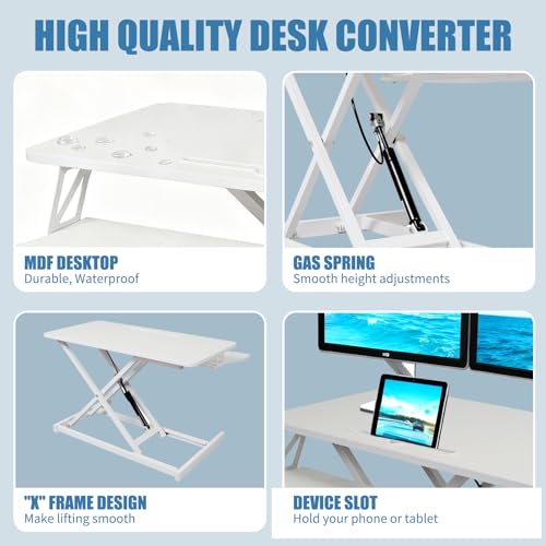 KYDEVO Standing Desk Converter, Height Adjustable Sit to Stand Riser, Dual Monitor and Laptop Workstation with Wide Keyboard Tray, Desk Lifter for Home Office