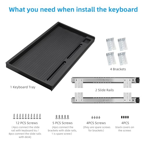 TOOCUST Under Desk Keyboard Tray, 20" Wx11"D Sturdy Key Board Tray Under Desk Slide with Pen Tray, Desk Extender with Pen Holder,Black