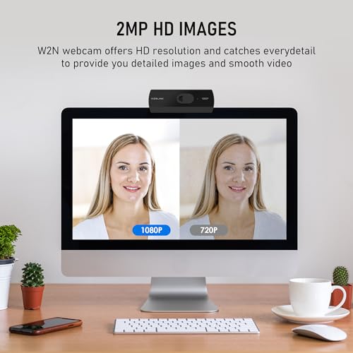 VIZOLINK 1080P Webcam with Built-in Microphone, W2N Web Cam, Privacy Cover, 75° FOV, Noise Cancellation, Plug & Play Web Camera for Computer, USB Webcam for Pc, Laptop, Desktop, Mac
