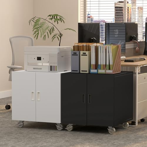 STEELIST Printer Stand with Storage, Metal Printer Table for Home Office, Heavy Duty Printer Stand with Shelf, Large Table with Wheels for Printers, Mobile Cabinet for Workplace, Fits Fax, Scanner