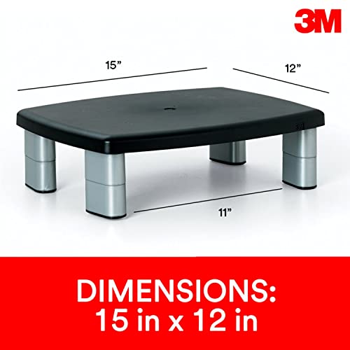 3M Adjustable Monitor Stand, Three Leg Segments, Simply Adjust Height from 1" to 5 7/8", Holds Up to 80 lbs, 11" Space Between Columns, Silver/Black (MS80B)