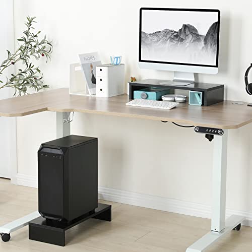 TEAMIX 20 Inch Monitor Stand Riser, Black Desktop Stand for PC/TV/Laptop/Printer, Wood Monitor Riser with Storage, Computer Stand Keyboard Organizer