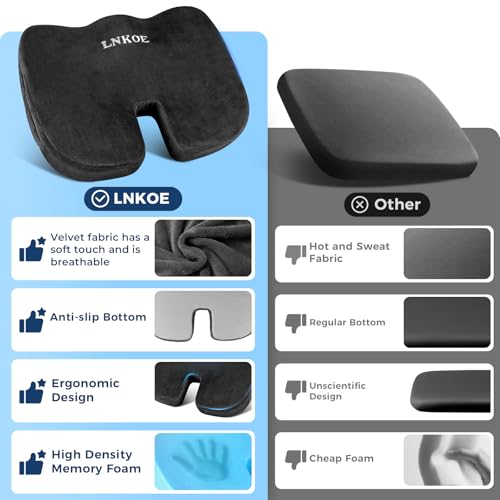 Gel Memory Foam Layer Wheelchair Cushion - Wheelchair Office Chair, Kitchen Chair, Car Seat - Pressure Pain and Tailbone Pain Relief - High Density Foam Base (Black)