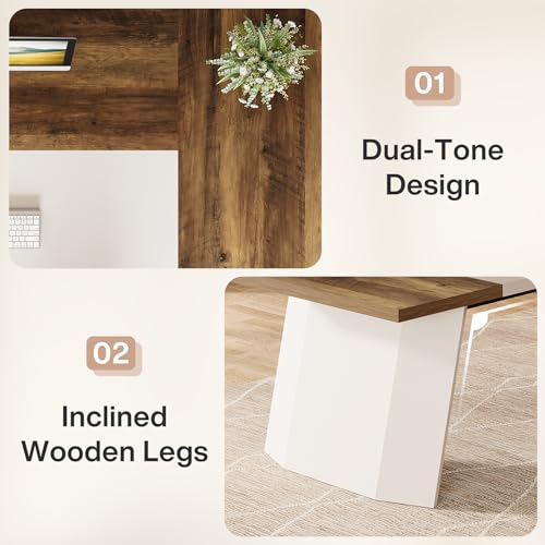 Tribesigns 78.7" L-Shaped Executive Desk, Modern Office Desk with 55.1" Storage Cabinet, Large Computer Table with Drawers, Business Furniture Workstation for Home Office, Brown & White