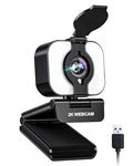 Atatat 2K Webcam for PC with Microphone & Light & Privacy Cover, Web Camera for Desktop/Laptop/Monitor/Mac, Autofocus USB Computer Camera for Zoom/Skype/Teams/Video Calling/Meeting/Streaming