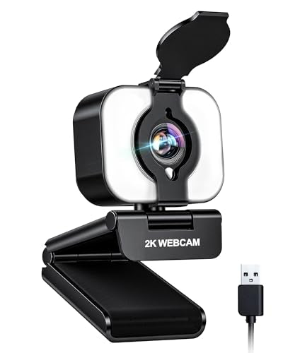 Atatat 2K Webcam for PC with Microphone & Light & Privacy Cover, Web Camera for Desktop/Laptop/Monitor/Mac, Autofocus USB Computer Camera for Zoom/Skype/Teams/Video Calling/Meeting/Streaming