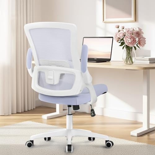 NEO CHAIR Office Desk Gaming Chair Computer High Back Mesh Seat with Rolling Wheels Ergonomic Adjustable Comfy Flip-up Armrests Lumbar Support Height for Home (Purple)