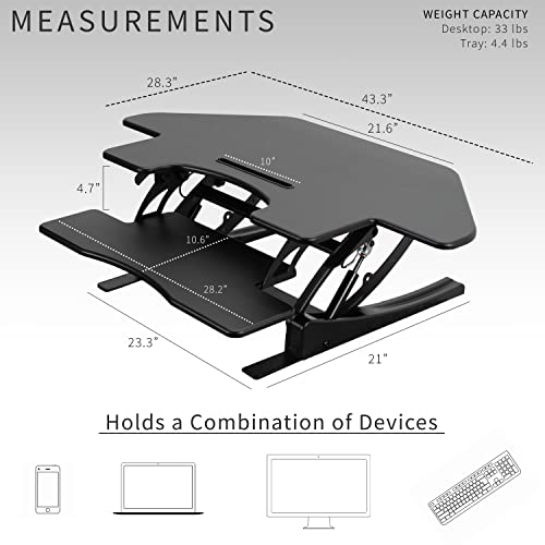 VIVO 43 inch Corner Height Adjustable Cubicle Stand Up Desk Converter, V Series, Quick Sit to Stand Tabletop Dual Monitor Riser Workstation, Black, DESK-V000VC