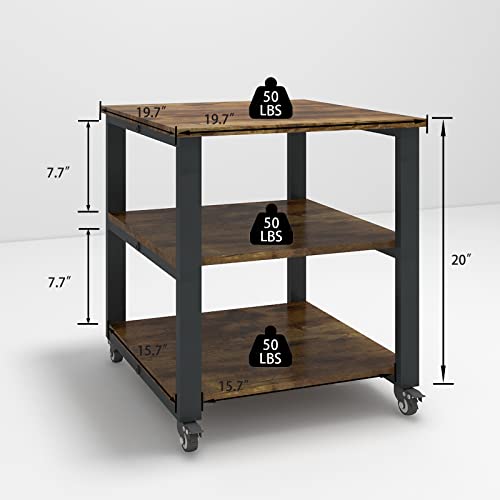 Natwind 3-Tier Laser Printer Cart,19.7''x19.7''x22.6'' Large Machine Stand,Heavy Duty Rolling Table with Storage,Floor-Standing Rack on Wheels,Paper File Organizer Shelf for Home Office (Retro)