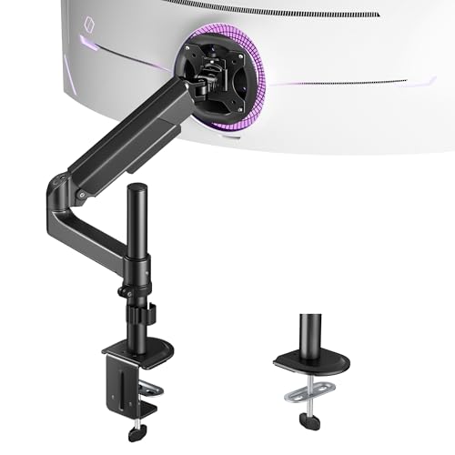 ARES WING Single Monitor Mount - Ultrawide Monitor Arm for 40 34 32 27 Inch Heavy Duty Curved Screen Up to 26.4 lbs with Clamp/Grommet Desk Mount, 75/100 Vesa Mount, Black