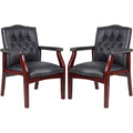 Black Leather Office Chairs Set of 2 -Ergonomic Executive Guest Chairs for Reception, Multi-Scene Use (Waiting Room, Meeting, Conference, Lobby, Conference, Church) High Back No Wheels with Arm Design
