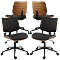 CLATINA Armless Home Office Chair, Desk Chair with Wheels, Adjustable Height Reading Chair, Leather Mid Back & Swivel Computer, Modern Walnut Chairs with Back for Study Meeting Room(Black) 4Pack
