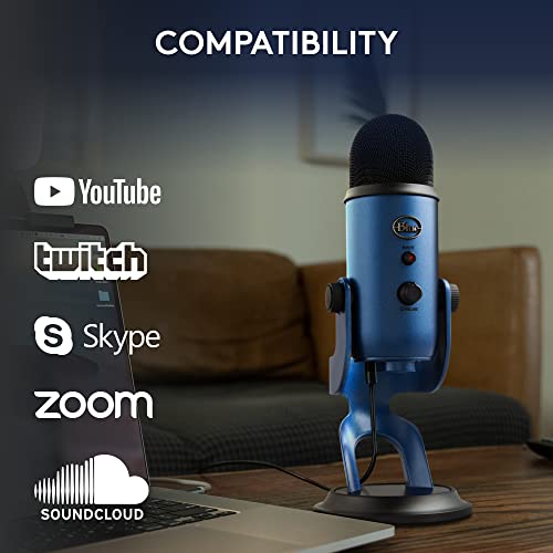 Logitech Creators Blue Yeti USB Microphone for PC, Mac, Gaming, Streaming, Podcasting, Studio and Computer Condenser Mic with Blue VO!CE Effects, 4 Pickup Patterns, Plug and Play - Midnight Blue