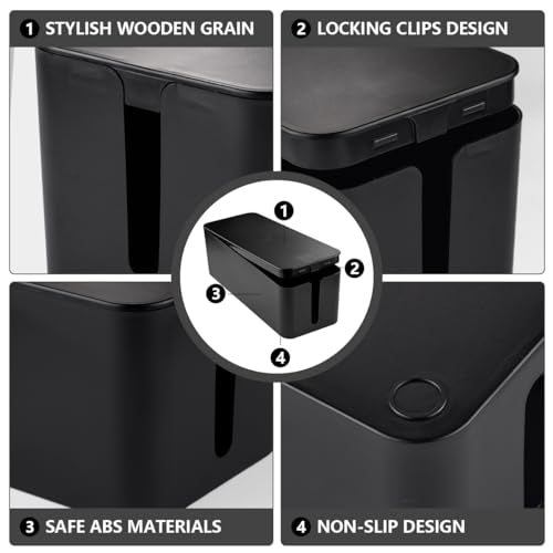 TuweChen Cable Management Box - Large Cable Organizer Box to Hide Wires & Power Strips, TV & Desk Computer Wires, Cord Organizer Box for Home & Office, Black