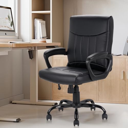 CLATINA Leather Office Executive Chair with Lumbar Support and Padded Armrestes, Swivel Rolling Ergonomic Mid Back Computer Task Desk Chair for Home, Conference, Waiting Room, Black, 8 Pack