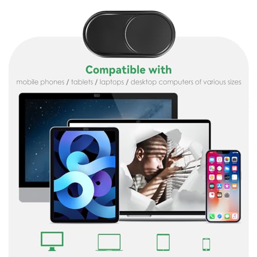 CloudValley Webcam Cover Slide[2-Pack], 0.023 Inch Ultra-Thin Metal Web Camera Cover for Macbook Pro, iMac, Laptop, PC, iPad Pro, iPhone 8/7/6 Plus, Protect Your Visual Privacy [Black]