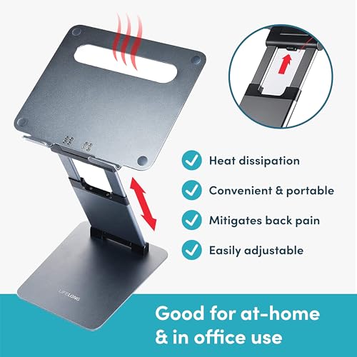 Lifelong Ergonomic Adjustable Laptop Stand for Desk, Extra Tall 20” Height Aluminum Laptop Riser, Portable Foldable Computer Stand, Fits 10-17” Laptops for Office Meetings, Teamwork & Desk Setup