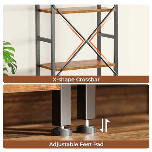 SUPERJARE Triple Bookshelf, Bookcase with 11 Open Display Shelves, Wide Book Shelf Book Case for Home & Office, 4 Tier, Brown,ABC009Z