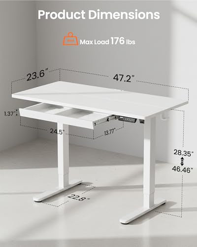 ErGear 48 x 24 inch Electric Standing Desk Adjustable Height with Drawers, 4 Memory Height Settings, Sit Stand Up Desk for Home Office & Computer Workstation, White