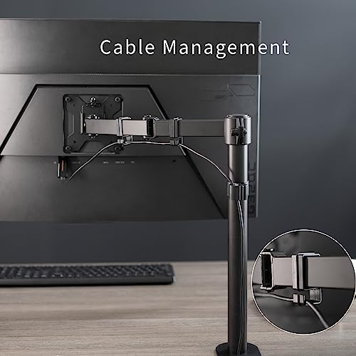 VIVO Single 13 to 38 inch Ultrawide Monitor Arm Desk Mount, Regular Screens up to 32 inches, 22 lbs capacity, Fully Adjustable Stand with C-Clamp and Grommet Base, Black, STAND-V001