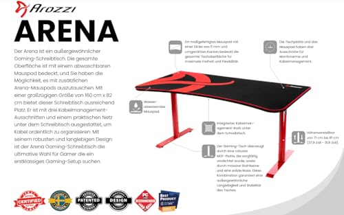 Arozzi Arena Ultrawide Curved Gaming and Office Desk with Full Surface Water Resistant DeskMat Custom Monitor Mount Cable Management Cut Outs Under The Desk Cable Management Netting - Dark Grey