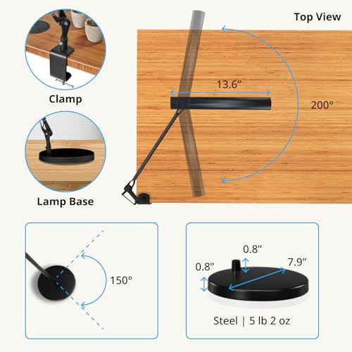 UPLIFT DESK E7 LED Desk Lamp with Clamp - Adjustable 3 Color Modes, Dimmable Black Architect Light for Standing Desk, Home Office, Dual Monitor Computer Work
