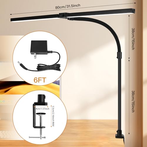 MACASA LED Desk Lamp for Office Dorm Home - Eye Caring Desk Light with Timer, Remote Control 24W Brightest Dual Screen Computer Monitor Gooseneck Dimmable Table lamp with Anti-Glare Cover Clamp
