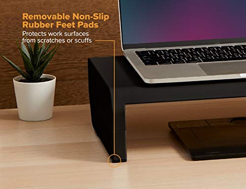 Bostitch Office Konnect Adjustable Monitor Stand Riser, 4 Height Adjustments, Built-In Cable Management, Rubber Feet - Black