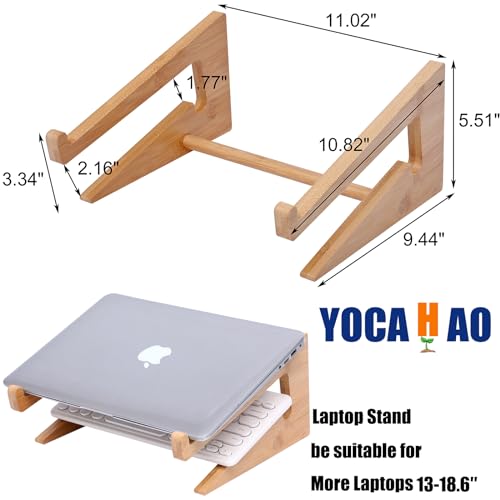 YOCAHAOY Wooden Laptop Stand Vertical Laptop for 13-18.6in Bamboo Stand for Desk,Laptop Stand Compatible with MacBook Air Pro/Dell XPS/Surface pro/HP/Pixelbook/Lenovo,More Laptops