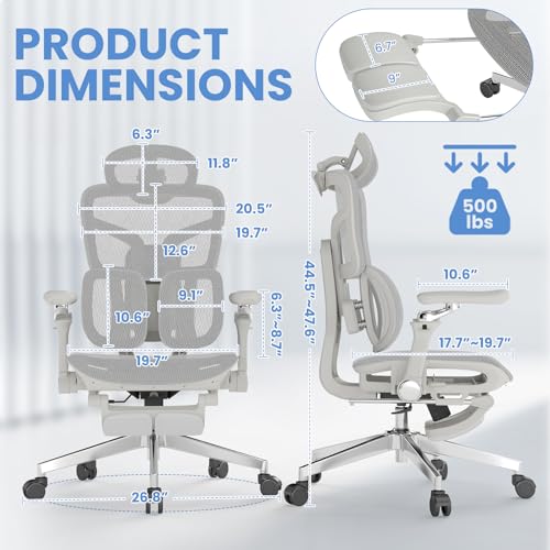 MOJAY Ergonomic Office Chair with Footrest, Big and Tall Desk Chair with Lumbar Support, High Back Home Desk Chair for Long Desk Work, Swivel Rolling Computer Seating with 6D Armrest for Home Office