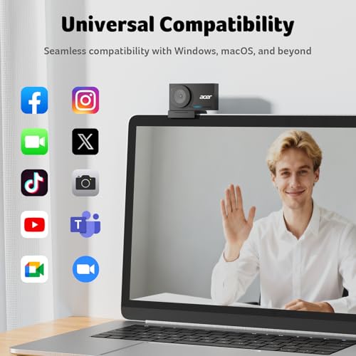 Acer 4K Webcam for PC/Mac with All-Metal Unibody Sculpted, Sony 1/2" Sensor, PDAF, 2 Noise Reduction Mics, Privacy Cover, Lightweight, Fast Cooling, Streaming Camera for Live Meeting Commerce Gaming