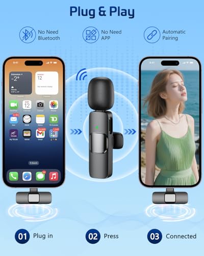 HONGJIEYUAN Pink Wireless Lavalier Microphone for iPhone & Android - Mini Clip-On Mic with Noise Cancellation, 65ft Range, 8H Battery, USB-C/Lightning - for TikTok, YouTube, Podcast, Live Streaming