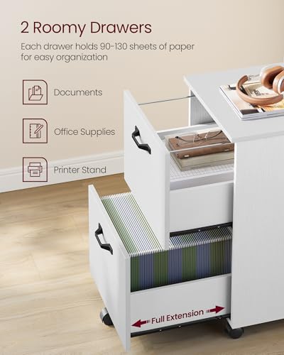 VASAGLE CUSTOS Collection - 2-Drawer File Cabinet, Small Rolling Filing Cabinet for Home Office, Printer Stand, for A4, Letter-Size Documents, 15.7 x 16.5 x 27.6 Inches, Snow White UOFC040W46V2S