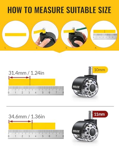 HOLKIE Office Chair Wheels 2 Inch Set of 5 Replacement - Universal Fit 11mm Dual Rubber Smooth Quiet Rolling Casters - for Hardwood Floors Carpet Computer Grey