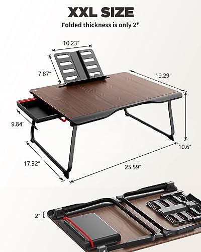 Laptop Desk for Bed, SAIJI XX-Large Foldable Bed Tray Table for Eating Breakfast, Writing, Working, Gaming, Drawing with Storage Drawer, Handrest Bookstand, Tablet Stand, Phone Stand(Black Cherry)