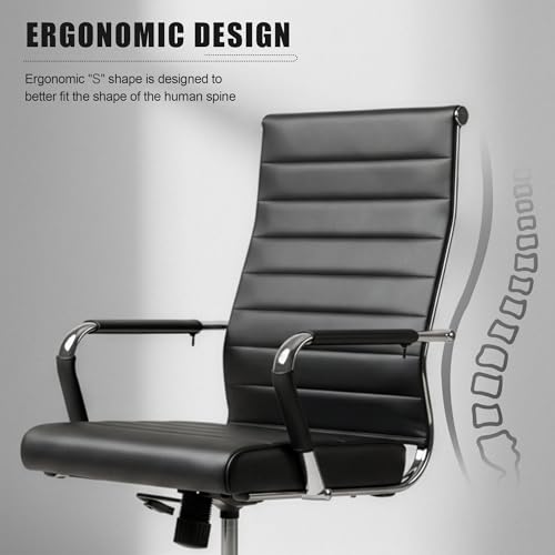 Okeysen Office Desk Chair, Ergonomic Leather Modern Conference Room Chairs, Executive Ribbed Height Adjustable Swivel Rolling Chair for Home Office. (Black)