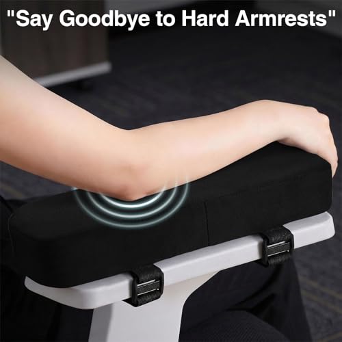 Smiry Ergonomic Office Chair Armrest Pads, Memory Foam Arm Rest Covers, Non-Slip Armrest Cushion with Adjustable Buckles and Straps, Elbow Relief for Desk, Gaming & Wheelchair (Black, Set of 2)