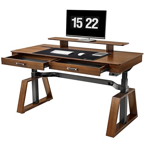 EUREKA ERGONOMIC 63" Standing Desk with Drawers, App Controlled Adjustable Desk, Executive Sit Stand Desk, Modern Home Office Computer Desk with Monitor Stand, Golden Walnut