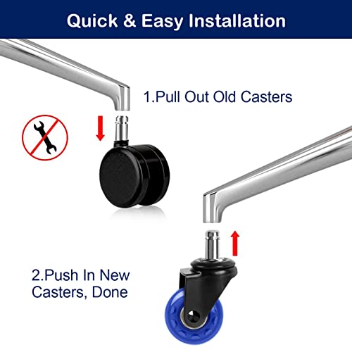 Hirate Office Chair Caster Replacement, 2" Heavy Duty Desk Chair Casters Rolling Smooth Safe for Hardwood, Tile & Carpet Universal Fit 7/16" x 7/8" (Set of 5), Blue