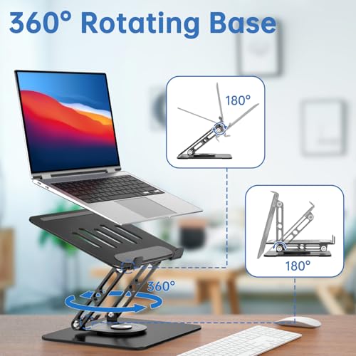 GleYo Laptop Stand for Desk Adjustable Computer Stand with 360 Rotating Base Ergonomic Laptop Riser Mount for Desk Foldable Protable Computer Desk Fits with MacBook Pro Air,