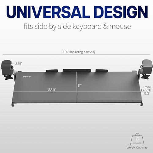 VIVO Extra Long Clamp-on Computer Keyboard and Mouse Under Desk Slider Tray, 34 x 11 inch Pull Out Platform Drawer, Black, MOUNT-KB15EB