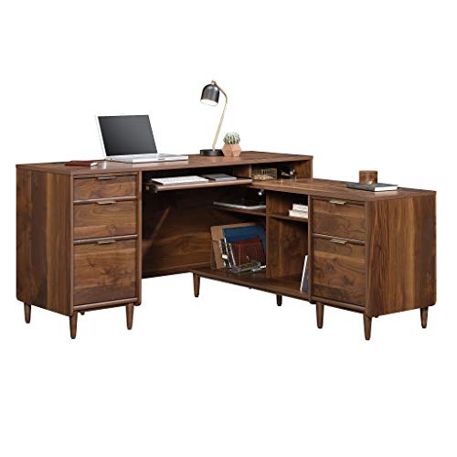 Sauder Clifford Place L-Desk, L: 59.06" x W: 53.54" x H: 30.2", in Grand Walnut finish