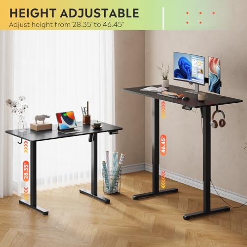 DEVAISE 48 Inch Electric Standing Desk, Adjustable Computer Desk for Home Office, Ergonomic Sit to Stand Desk with LED Touchscreen，Headphone Hook, 3 Memory Preset, with Split Top, Black